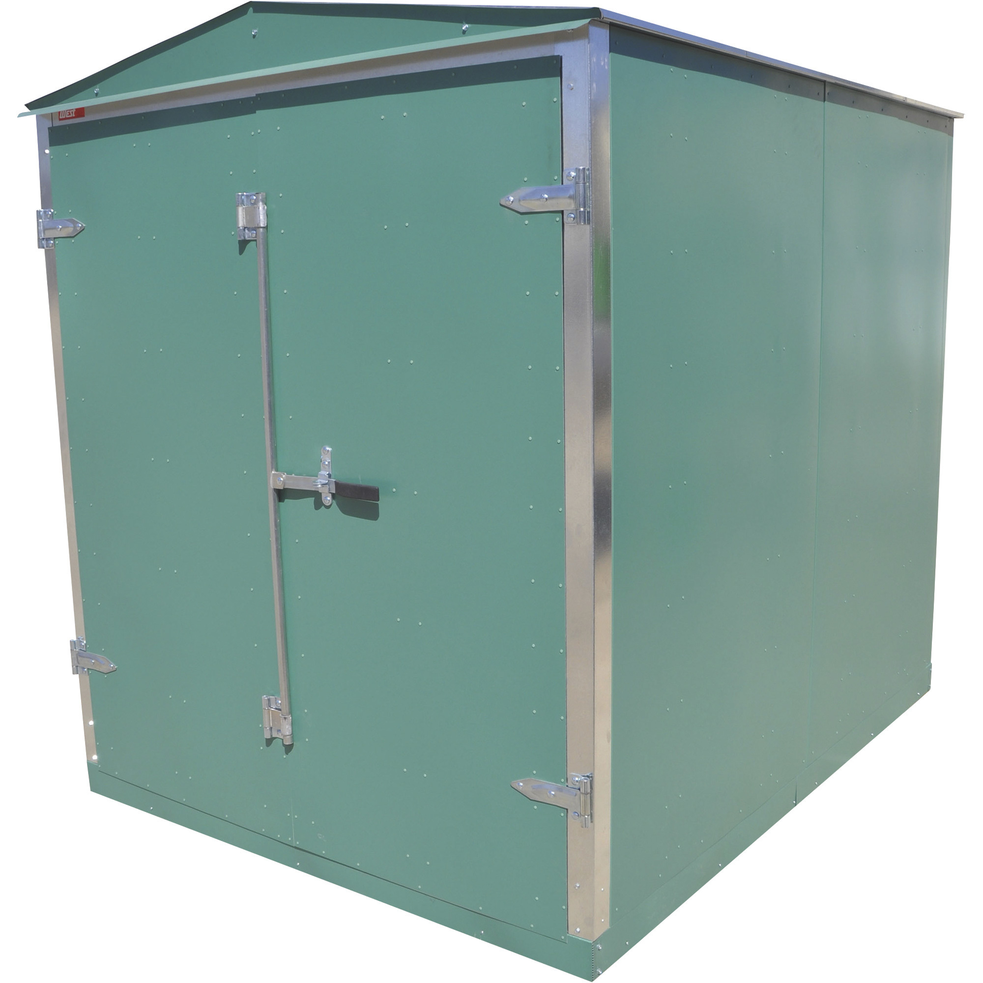 Western Steel Heavy-Duty Secure Storage Shed, Green, 96 1/2in.L x 74 1/2in.W x 88 1/2in.H